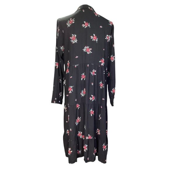 J.Jill black floral print long sleeve maxi dress L petite - Picture 2 of 4